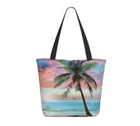 LRHCNZDCP Coconut Palm Tree Sandy Beach Printed Shopping Bag Tote Bag Large Shoulder Bag Lightweight Handbag Women Laptop Bags for Work Travel Shopping