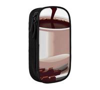 LRHCNZDCP Coffee Cup and Coffee Beans Printed Pencil Case Pouch Black, Cute Pencil Pen Case Pencil Box Pen Bag for School Office