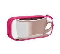 LRHCNZDCP Coffee Cup and Coffee Beans Printed Pencil Case Pouch Cute Pencil Pen Case Pencil Box Pen Bag for School Office, Pink