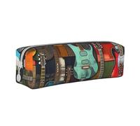 LRHCNZDCP Color Acoustic and Guitars Printed Leather Pencil Case - Cute Zipper Pencil Pouch Pencil Box for School & Office