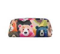 LRHCNZDCP Colorful Bears Printed Pencil Case Leather Pen Pencil Pouch Makeup Bag with Gold Zipper for Teen Girls Boys Men Women