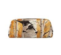 LRHCNZDCP Colorful Birch Tree Printed Pencil Case Leather Pen Pencil Pouch Makeup Bag with Silver Zipper for Teen Girls Boys Men Women