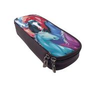 LRHCNZDCP Colorful Cartoon Horses Printed Pencil Case Holder Leather Cute Pen Pencil Pouch School Office College Pencil Box Organizer for Adult Boys Girls