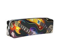LRHCNZDCP Colorful Guitars Printed Leather Pencil Case - Cute Zipper Pencil Pouch Pencil Box for School & Office