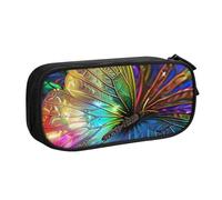 LRHCNZDCP Colorful Rainbow Butterfly Printed Pencil Case Pouch Cute Pencil Pen Case Pencil Box Pen Bag for School Office, Black