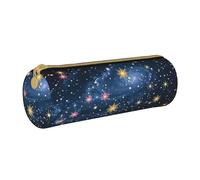 LRHCNZDCP Constellation Star Clusters Galaxies Printed Leather Pencil Case Round Zipper Cute Pencil Pouch Pencil Box for School & Office