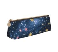 LRHCNZDCP Constellation Star Clusters Galaxies Printed Leather Pencil Case Triangle Zipper Cute Pencil Pouch Pencil Box for School & Office
