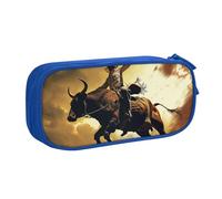 LRHCNZDCP Cool Bull Riding Printed Pencil Case Pouch Cute Pencil Pen Case Pencil Box Pen Bag for School Office, Blue