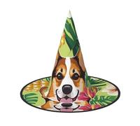 LRHCNZDCP Corgi Hawaiian Tropical Summer Pineapple Printed Halloween Witch Hat for Women Men Festive Parties Cosplay Halloween Accessories, 3 PCS