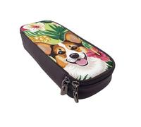 LRHCNZDCP Corgi Hawaiian Tropical Summer Pineapple Printed Pencil Case Holder Leather Cute Pen Pencil Pouch School Office College Pencil Box Organizer for Adult Boys Girls