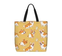 LRHCNZDCP Corgi Pattern Print Reusable Shopper Tote for Women Waterproof Shoulder Bag Lightweight Grocery Bag for Shopping, Travel & Daily Use Gift
