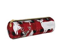 LRHCNZDCP Cow Deer Tree Christmas Printed Leather Pencil Case - Round Zipper Cute Pencil Pouch Pencil Box for School & Office