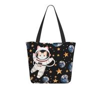LRHCNZDCP Cute cat Astronaut Printed Shopping Bag Tote Bag Large Shoulder Bag Lightweight Handbag Women Laptop Bags for Work Travel Shopping