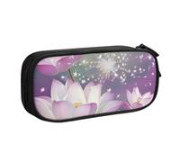 LRHCNZDCP Cute Pencil Case Pouch, Asian Lotus Flower Printed Pencil Pen Case Pencil Box Makeup Bag for Trave School Office, Black