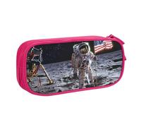 LRHCNZDCP Cute Pencil Case Pouch, Astronaut on The Moon Printed Pencil Pen Case Pencil Box Makeup Bag for Trave School Office, Pink