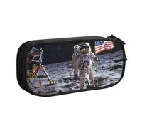 LRHCNZDCP Cute Pencil Case Pouch, Astronaut on The Moon Printed Pencil Pen Case Pencil Box Makeup Bag for Trave School Office, Black