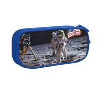 LRHCNZDCP Cute Pencil Case Pouch, Astronaut on The Moon Printed Pencil Pen Case Pencil Box Makeup Bag for Trave School Office, Blue