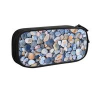 LRHCNZDCP Cute Pencil Case Pouch, Beach Colored Pebbles Printed Pencil Pen Case Pencil Box Makeup Bag for Trave School Office, Black