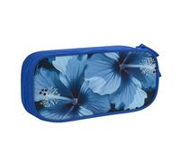 LRHCNZDCP Cute Pencil Case Pouch, Blue Hibiscus Printed Pencil Pen Case Pencil Box Makeup Bag for Trave School Office, Blue