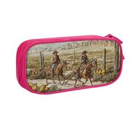 LRHCNZDCP Cute Pencil Case Pouch, Cowboys Riding Horses Printed Pencil Pen Case Pencil Box Makeup Bag for Trave School Office, Pink