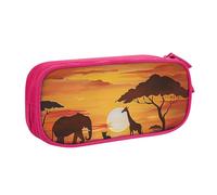 LRHCNZDCP Cute Pencil Case Pouch, Elephant and Giraffe in The Sunset Printed Pencil Pen Case Pencil Box Makeup Bag for Trave School Office, Pink