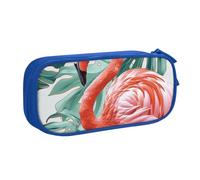 LRHCNZDCP Cute Pencil Case Pouch, Flamingo Bird Green Leaf Printed Pencil Pen Case Pencil Box Makeup Bag for Trave School Office, Blue