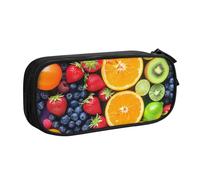 LRHCNZDCP Cute Pencil Case Pouch, Fruit Rainbow Printed Pencil Pen Case Pencil Box Makeup Bag for Trave School Office, Black