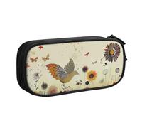 LRHCNZDCP Cute Pencil Case Pouch, Hen Flying Butterflies Among Flower Printed Pencil Pen Case Pencil Box Makeup Bag for Trave School Office, Black