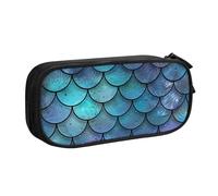LRHCNZDCP Cute Pencil Case Pouch, Mermaid Teal Fish Scale Printed Pencil Pen Case Pencil Box Makeup Bag for Trave School Office, Black