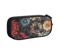 LRHCNZDCP Cute Pencil Case Pouch, Modern Floral Printed Pencil Pen Case Pencil Box Makeup Bag for Trave School Office, Black