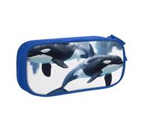LRHCNZDCP Cute Pencil Case Pouch, Orca Killer Whale Printed Pencil Pen Case Pencil Box Makeup Bag for Trave School Office, Blue