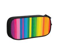 LRHCNZDCP Cute Pencil Case Pouch, Rainbow Color Stripe Printed Pencil Pen Case Pencil Box Makeup Bag for Trave School Office, Black