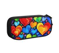 LRHCNZDCP Cute Pencil Case Pouch, Rainbow Hearts Printed Pencil Pen Case Pencil Box Makeup Bag for Trave School Office, Black
