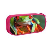 LRHCNZDCP Cute Pencil Case Pouch, Red Eyes Tree Frog Printed Pencil Pen Case Pencil Box Makeup Bag for Trave School Office, Pink