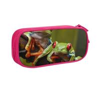 LRHCNZDCP Cute Pencil Case Pouch, Red Eyes Tree Frogs Printed Pencil Pen Case Pencil Box Makeup Bag for Trave School Office, Pink