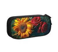 LRHCNZDCP Cute Pencil Case Pouch, Sunflower and Rose Printed Pencil Pen Case Pencil Box Makeup Bag for Trave School Office, Black