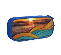 LRHCNZDCP Cute Pencil Case Pouch, Sunset and Sunrise with Sea Waves Printed Pencil Pen Case Pencil Box Makeup Bag for Trave School Office, Blue