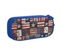 LRHCNZDCP Cute Pencil Case Pouch, USA Flag Patchwork Printed Pencil Pen Case Pencil Box Makeup Bag for Trave School Office, Blue