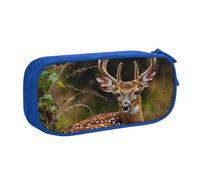 LRHCNZDCP Cute Pencil Case Pouch, Whitetail Deer Fawn in Wilderness Stag Printed Pencil Pen Case Pencil Box Makeup Bag for Trave School Office, Blue