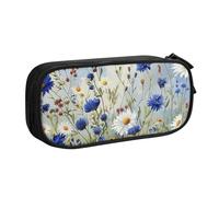 LRHCNZDCP Cute Pencil Case Pouch, Wild Flowers and Cornflowers Daisies Art Printed Pencil Pen Case Pencil Box Makeup Bag for Trave School Office, Black