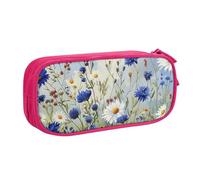 LRHCNZDCP Cute Pencil Case Pouch, Wild Flowers and Cornflowers Daisies Art Printed Pencil Pen Case Pencil Box Makeup Bag for Trave School Office, Pink