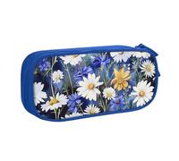 LRHCNZDCP Cute Pencil Case Pouch, Wild Flowers and Cornflowers Daisies Printed Pencil Pen Case Pencil Box Makeup Bag for Trave School Office, Blue