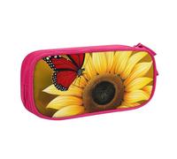 LRHCNZDCP Cute Pencil Case Pouch, Yellow Sunflowers with Red Butterfly Printed Pencil Pen Case Pencil Box Makeup Bag for Trave School Office, Pink