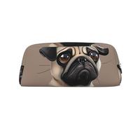 LRHCNZDCP Cute Pug Dog 1 Printed Pencil Case Leather Pen Pencil Pouch Makeup Bag with Silver Zipper for Teen Girls Boys Men Women