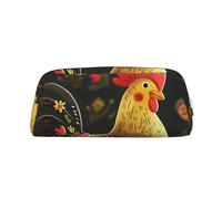 LRHCNZDCP Cute Rooster Chickens Printed Pencil Case Leather Pen Pencil Pouch Makeup Bag with Silver Zipper for Teen Girls Boys Men Women