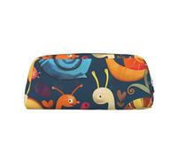 LRHCNZDCP Cute Snail Printed Pencil Case Leather Pen Pencil Pouch Makeup Bag with Gold Zipper for Teen Girls Boys Men Women