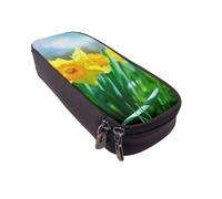 LRHCNZDCP Daffodil Flower Printed Pencil Case Holder Leather Cute Pen Pencil Pouch School Office College Pencil Box Organizer for Adult Boys Girls