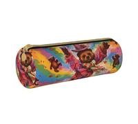 LRHCNZDCP Dancing Thanksgiving Bear Printed Leather Pencil Case Round Zipper Cute Pencil Pouch Pencil Box for School & Office