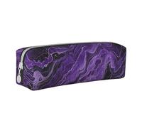 LRHCNZDCP Dark Purple Texture Marble Printed Leather Pencil Case - Cute Zipper Pencil Pouch Pencil Box for School & Office