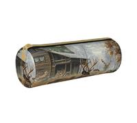 LRHCNZDCP Deer Hunting Printed Leather Pencil Case - Round Zipper Cute Pencil Pouch Pencil Box for School & Office